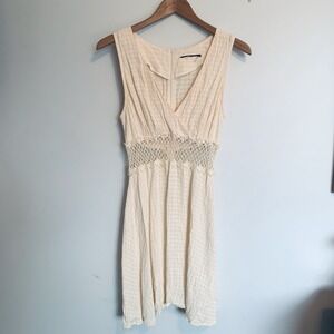 Vintage Y2k Babydoll Mini Dress XS Ivory Crochet Beach Resort Festival Cruise